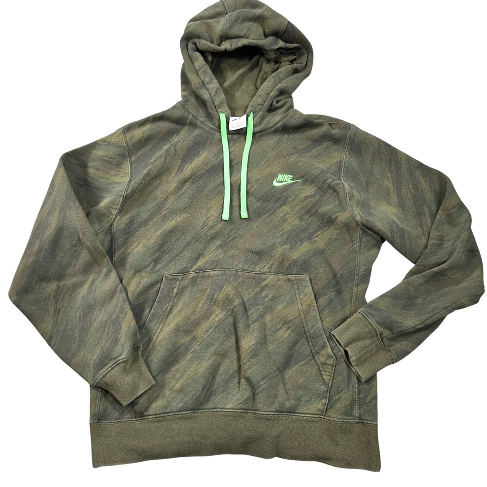 Nike Hoodie Mens Small Olive Green Camo Tiger Stripe Fleece Sweatshirt
